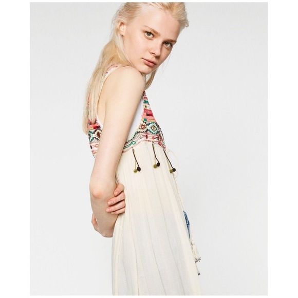 Embroidered Long Waistcoat PomPoms Ecru Cream - Picture 5 of 8